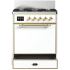 Ilve Majestic III Collection UM30QNR3WHGLP - 30 inch Dual Fuel Range with 5 Black Brass Burners