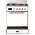 Ilve Majestic III Collection UM30QNR3WHP - 30 inch Dual Fuel Range with 5 Black Brass Burners