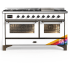 Ilve Majestic III Collection UM60FNR3RAB - 60 Inch Dual Fuel Range with 7 Sealed Burners, Griddle