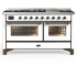 Ilve Majestic III Collection UM60FNR3WHB - 60 Inch Dual Fuel Range with 7 Sealed Burners, Griddle