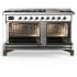 Ilve Majestic III Collection UM60FNR3WHB - 60 Inch Dual Fuel Range with 7 Sealed Burners, Griddle