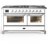 Ilve Majestic III Collection UM60FNR3WHC - 60 Inch Dual Fuel Range with 7 Sealed Burners, Griddle