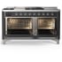 Ilve Majestic III Collection UM60FSQNR3MGCLP - 60 Inch Dual Fuel Range with 7 Sealed Burners, Griddle, Frenchtop