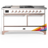 Ilve Majestic III Collection UM60FSQNR3RAPLP - 60 Inch Dual Fuel Range with 7 Sealed Burners, Griddle, Frenchtop