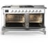 Ilve Majestic III Collection UM60FSQNR3WHCLP - 60 Inch Dual Fuel Range with 7 Sealed Burners, Griddle, Frenchtop
