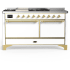 Ilve Majestic III Collection UM60FSQNR3WHGLP - 60 Inch Dual Fuel Range with 7 Sealed Burners, Griddle, Frenchtop