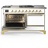 Ilve Majestic III Collection UM60FSQNR3WHGLP - 60 Inch Dual Fuel Range with 7 Sealed Burners, Griddle, Frenchtop