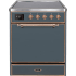 Ilve Majestic II Collection UMI30QNE3BGP - Majestic II 30 Inch Electric Freestanding Range in Blue Grey with Copper Trim