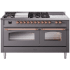 Ilve Nostalgie II Collection UP60FSNMPMGPLP - 60 Inch Freestanding Dual Fuel Range in Front View