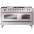 Ilve Nostalgie II Collection UP60FSNMPSSPLP - 60 Inch Freestanding Dual Fuel Range in Front View