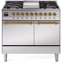 Ilve Nostalgie II Collection UPD40FQNMPSSGLP - 40 Inch Solid Door Freestanding Dual Range with 6 Sealed Burner in Brass Trim