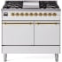 Ilve Nostalgie II Collection UPD40FQNMPWHGLP - 40 Inch Solid Door Freestanding Dual Range with 6 Sealed Burner in Brass Trim