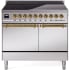 Ilve Nostalgie II Collection UPDI406QNMPSSG - 40 Inch Solid Door Freestanding Induction Range in Brass Trim with 6 Elements