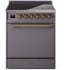 Ilve Nostalgie II Collection UPI304QNMPMGG - 30 Inch Solid Door Freestanding Induction Range in Brass Trim with 4 Elements