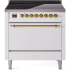 Ilve Nostalgie II Collection UPI366QNMPWHG - 36 Inch Solid Door Freestanding Induction Range in Brass Trim with 6 Elements