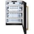 ZLINE RBSOZBS24KG - ZLINE Autograph Edition 24 in. Touchstone 151 Can Beverage Fridge with Black Stainless Steel Glass Door and Polished Gold Helix Handle (RBSOZ-BS-24-KG) front, open. 24 Inch Touchstone Beverage Center