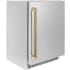 ZLINE RBSOZST24KG - ZLINE Autograph Edition 24 in. Touchstone 151 Can Beverage Fridge with Solid Stainless Steel Door and Polished Gold Helix Handle (RBSOZ-ST-24-KG) side. 24 Inch Touchstone Beverage Center