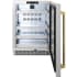 ZLINE RBSOZST24KG - ZLINE Autograph Edition 24 in. Touchstone 151 Can Beverage Fridge with Solid Stainless Steel Door and Polished Gold Helix Handle (RBSOZ-ST-24-KG) front, open. 24 Inch Touchstone Beverage Center