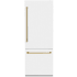 ZLINE RBIVZWM30CB - ZLINE Autograph Edition 30 in. 16.1 cu. ft. Built-in 2-Door Bottom Freezer Refrigerator with Internal Water and Ice Dispenser in White Matte with Champagne Bronze Accents (RBIVZ-WM-30-CB) 30 Inch Built-in Bottom Freezer Refrigerator