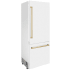 ZLINE RBIVZWM30CB - ZLINE Autograph Edition 30 in. 16.1 cu. ft. Built-in 2-Door Bottom Freezer Refrigerator with Internal Water and Ice Dispenser in White Matte with Champagne Bronze Accents (RBIVZ-WM-30-CB) side, closed. 30 Inch Built-in Bottom Freezer Refrigerator