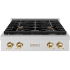 ZLINE Paramount SRTSZ30G - ZLINE Autograph Edition 30 in. Paramount Gas Rangetop with 4 Burners and Porcelain Cooktop in Satin Stainless Steel with Polished Gold Accents (SRTSZ-30-G) front. 30 Inch Gas Rangetop with 4 Sealed Brass Burners