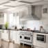 ZLINE RASSN48 - Modern farmhouse kitchen with white cabinets, ZLINE 48 in. 6.0 cu. ft. Legacy Dual Fuel Range with 7 Burner Gas Cooktop and 2 Electric Ovens in Satin Stainless Steel (RAS-SN-48), and a large range hood. 48 in. 6.0 cu. ft. Legacy Dual Fuel Range with 7 Bur