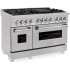 ZLINE RASSN48 - ZLINE 48 in. 6.0 cu. ft. Legacy Dual Fuel Range with 7 Burner Gas Cooktop and 2 Electric Ovens in Satin Stainless Steel (RAS-SN-48) main image. 48 in. 6.0 cu. ft. Legacy Dual Fuel Range with 7 Burner Gas Cooktop and 2 Electric Ovens