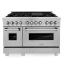 ZLINE RASSN48 - ZLINE 48 in. 6.0 cu. ft. Legacy Dual Fuel Range with 7 Burner Gas Cooktop and 2 Electric Ovens in Satin Stainless Steel (RAS-SN-48) front, oven closed. 48 in. 6.0 cu. ft. Legacy Dual Fuel Range with 7 Burner Gas Cooktop and 2 Electric Ovens