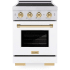 ZLINE Paramount SINRSZWM24G - ZLINE Autograph Edition 24 in. 3.2 cu. ft. Paramount Induction Range with 3 Element Cooktop and Electric Convection Oven in Satin Stainless Steel with White Matte Door and Polished Gold Accents (SINRSZ-WM-24-G) 24 Inch Freestanding Induction Range