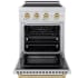 ZLINE Paramount SINRSZ24CB - ZLINE Autograph Edition 24 in. 3.2 cu. ft. Paramount Induction Range with 3 Element Cooktop and Electric Convection Oven in Satin Stainless Steel with Champagne Bronze Accents (SINRSZ-24-CB) front, oven open. 24 Inch Freestanding Induction Range