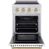 ZLINE Paramount SINRSZWM24CB - ZLINE Autograph Edition 24 in. 3.2 cu. ft. Paramount Induction Range with 3 Element Cooktop and Electric Convection Oven in Satin Stainless Steel with White Matte Door and Champagne Bronze Accents (SINRSZ-WM-24-CB) front, oven open. 24 Inch Freestanding I