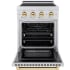 ZLINE Paramount SINRSZ24G - ZLINE Autograph Edition 24 in. 3.2 cu. ft. Paramount Induction Range with 3 Element Cooktop and Electric Convection Oven in Satin Stainless Steel with Polished Gold Accents (SINRSZ-24-G) front, oven open. 24 Inch Freestanding Induction Range