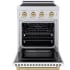 ZLINE Paramount SINRZWM24CB - ZLINE Autograph Edition 24 in. 3.2 cu. ft. Paramount Induction Range with 3 Element Cooktop and Electric Convection Oven in Stainless Steel with White Matte Door and Champagne Bronze Accents (SINRZ-WM-24-CB) front, oven open. 24 Inch Freestanding Inductio