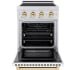 ZLINE Paramount SINRZWM24G - ZLINE Autograph Edition 24 in. 3.2 cu. ft. Paramount Induction Range with 3 Element Cooktop and Electric Convection Oven in Stainless Steel with White Matte Door and Polished Gold Accents (SINRZ-WM-24-G) front, oven open. 24 Inch Freestanding Induction Ra