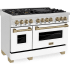 ZLINE Autograph Edition RAZWM48CB - 48 Inch Freestanding Double Oven Dual Fuel Range with White Matte Door and Champagne Bronze Accents