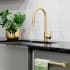 ZLINE RBCN1KFCB - ZLINE Palisades Pull Down Single Handle Kitchen Faucet in Champagne Bronze (RBCN1-KF-CB) in a luxury kitchen, water on.