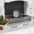 ZLINE RTS48 - ZLINE 48 in. Legacy Gas Rangetop with 7 Burners and Porcelain Cooktop in Satin Stainless Steel (RTS-48) in a kitchen with black tiled backsplash and white cabinets. 48 in. Legacy Gas Rangetop with 7 Burners and Porcelain Cooktop