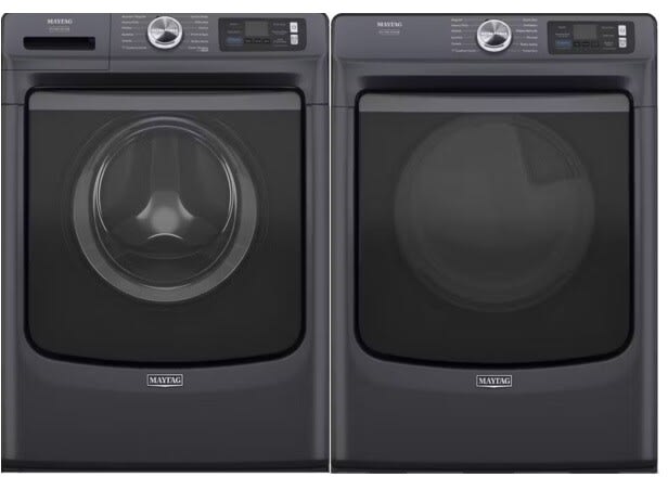 Side-by-Side Front Load Washer and Gas Dryer Set in Black Steel
