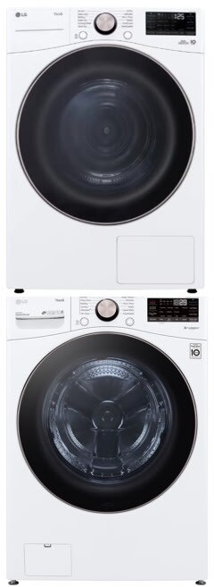Stacked Front Load Washer and Electric Dryer Set in White