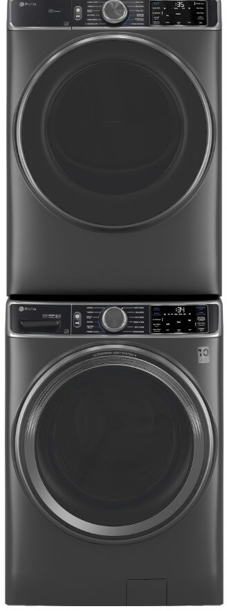 Stacked Front Load Washer and Gas Dryer Set in Graphite