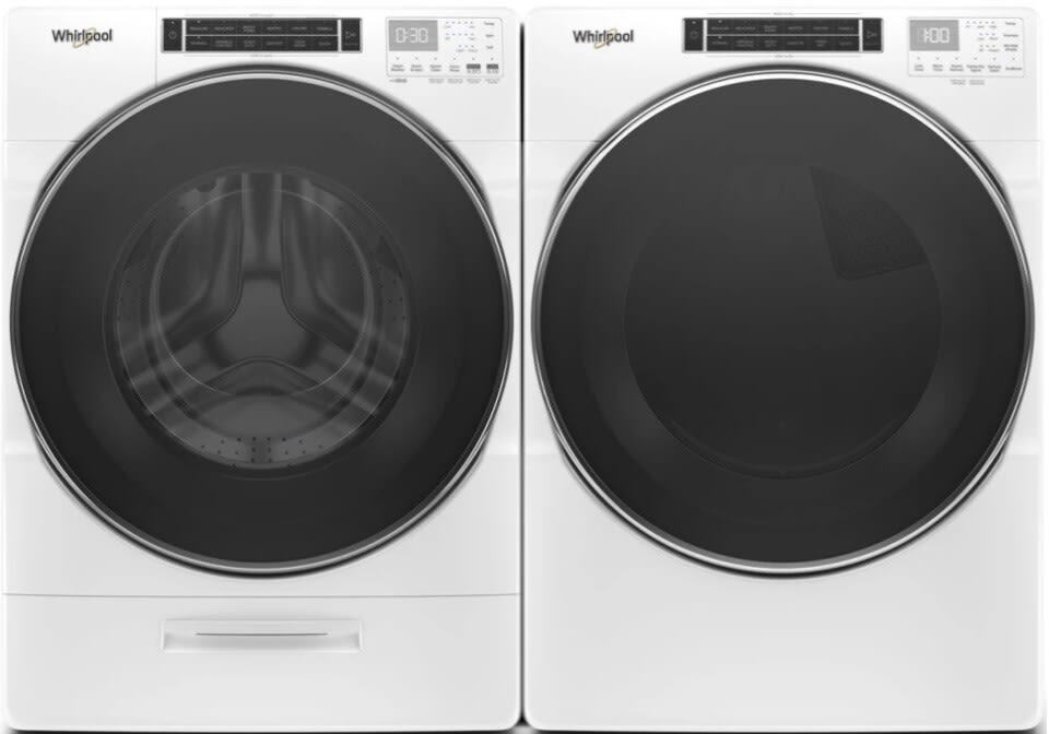Side-by-Side Front Load Washer and Gas Dryer Set in White