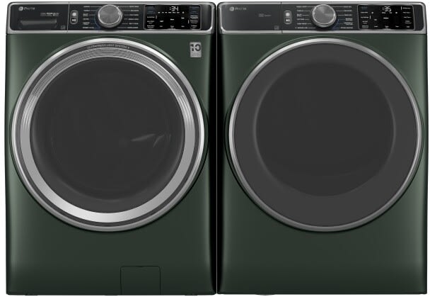 Side-by-Side Front Load Washer and Electric Dryer Set in Green