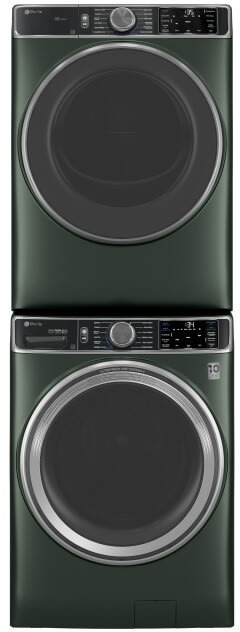 Stacked Front Load Washer and Electric Dryer Set in Green