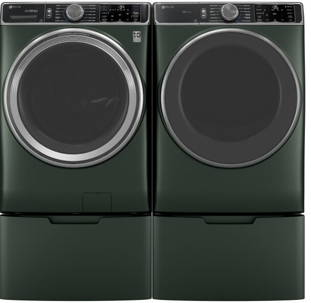 Side-by-Side on Pedestals Front Load Washer and Electric Dryer Set in Green