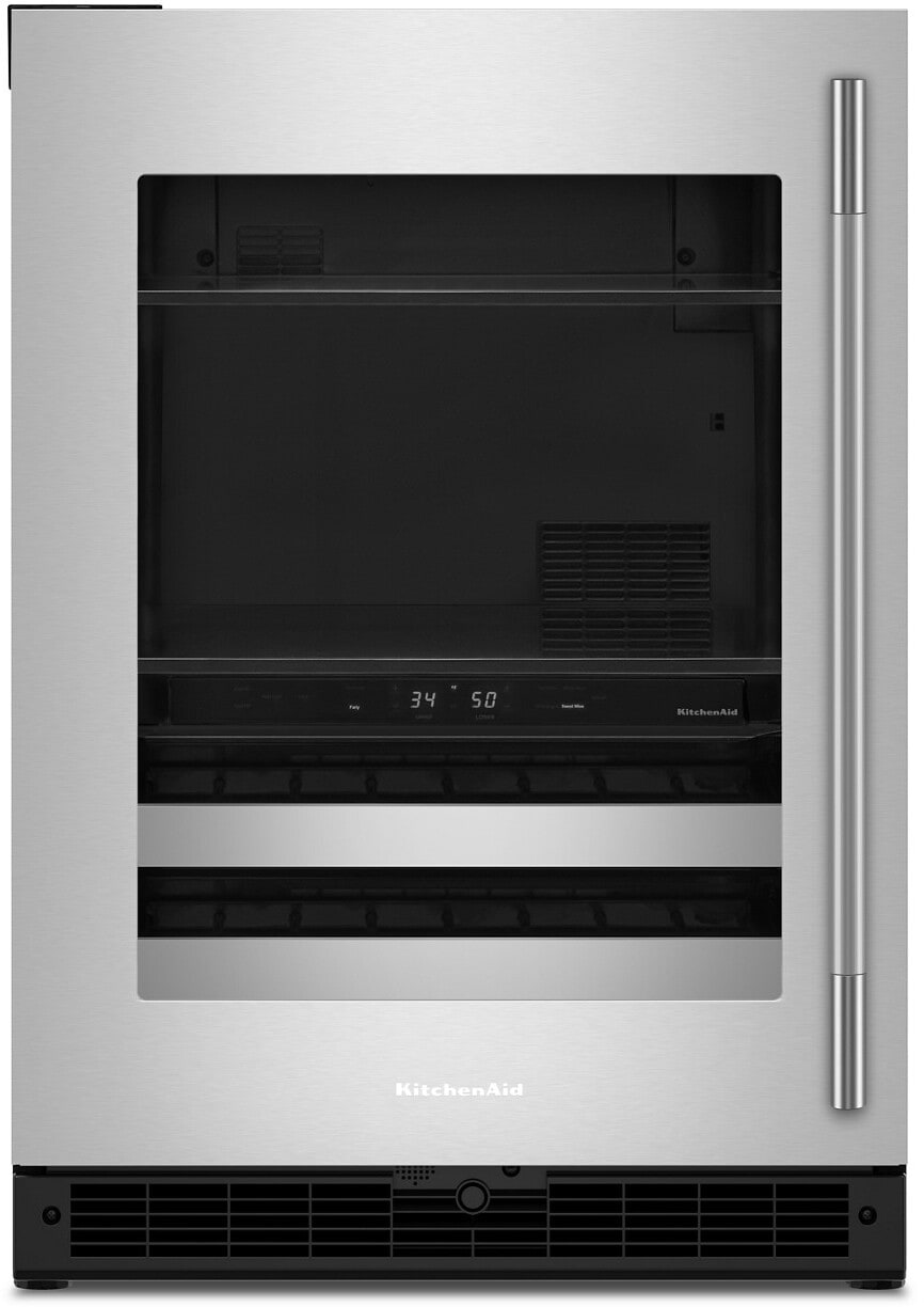KitchenAid 20.8 Cu. Ft. 36" Built-In Side-By-Side Refrigerator Features Exterior Water & Ice Dispenser w/ Measured Fill in Stainless Steel KBSD736SPS on Fridge.com