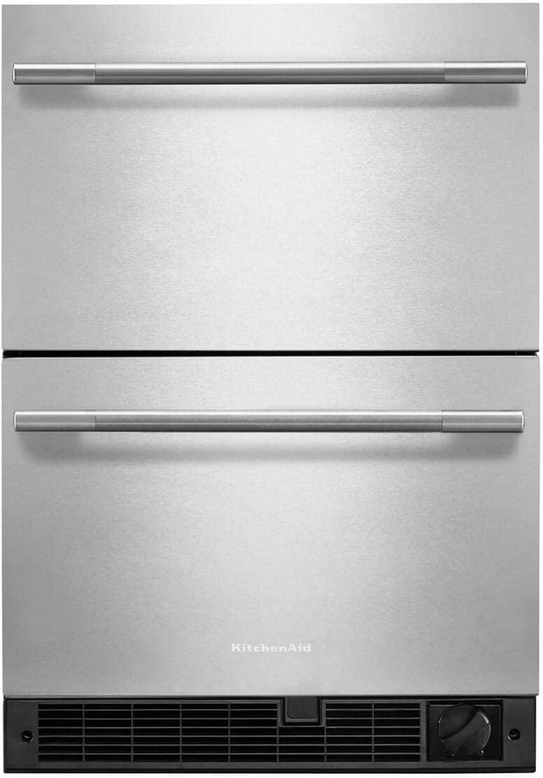 KitchenAid 24" Undercounter Refrigerator w/ Stainless Steel Door in Black Cabinet/Stainless Doors KURL124SSB on Fridge.com
