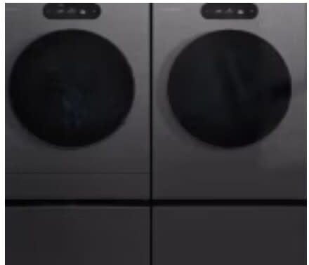 Side-by-Side on Pedestals Front Load Washer and Gas Dryer Set in Black Steel
