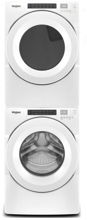 Stacked Front Load Washer and Electric Dryer Set in White