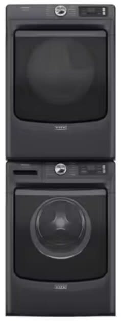 Stacked Front Load Washer and Gas Dryer Set in Black Steel