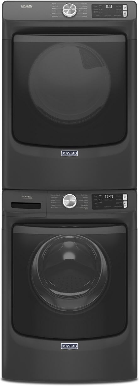 Stacked Front Load Washer and Gas Dryer Set in Black